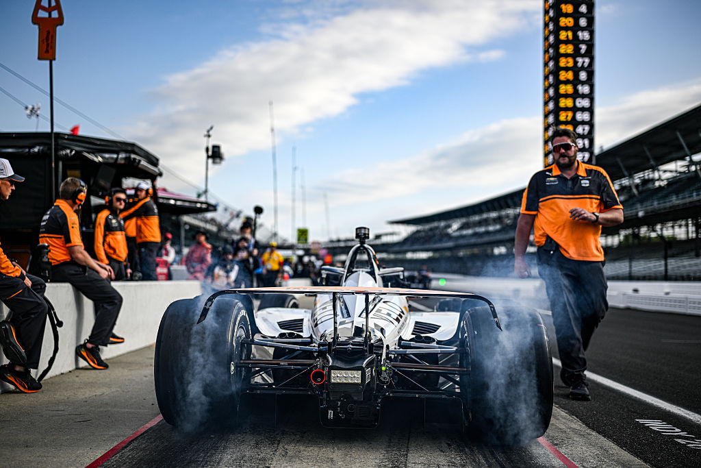 Alexander Rossi and Pato O’Ward shake down backup cars on Carb Day at Indianapolis Motor Speedway