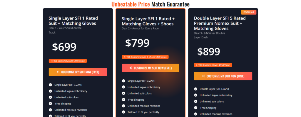 SFI Race Suits Prices