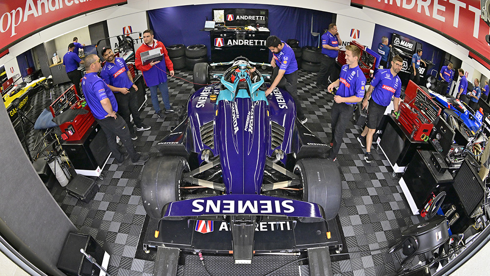 Kyle Kirkwood and Colton Herta in the paddock at Indianapolis Motor Speedway
