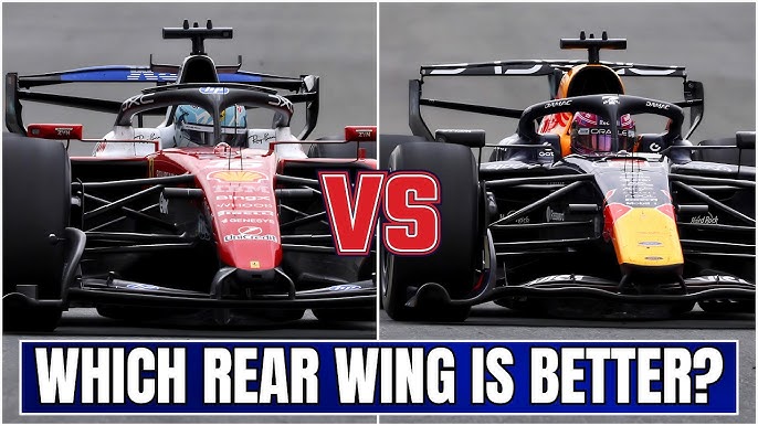 Ferrari and Red Bull rear-wing approaches contrasted under 2026 SLM rules