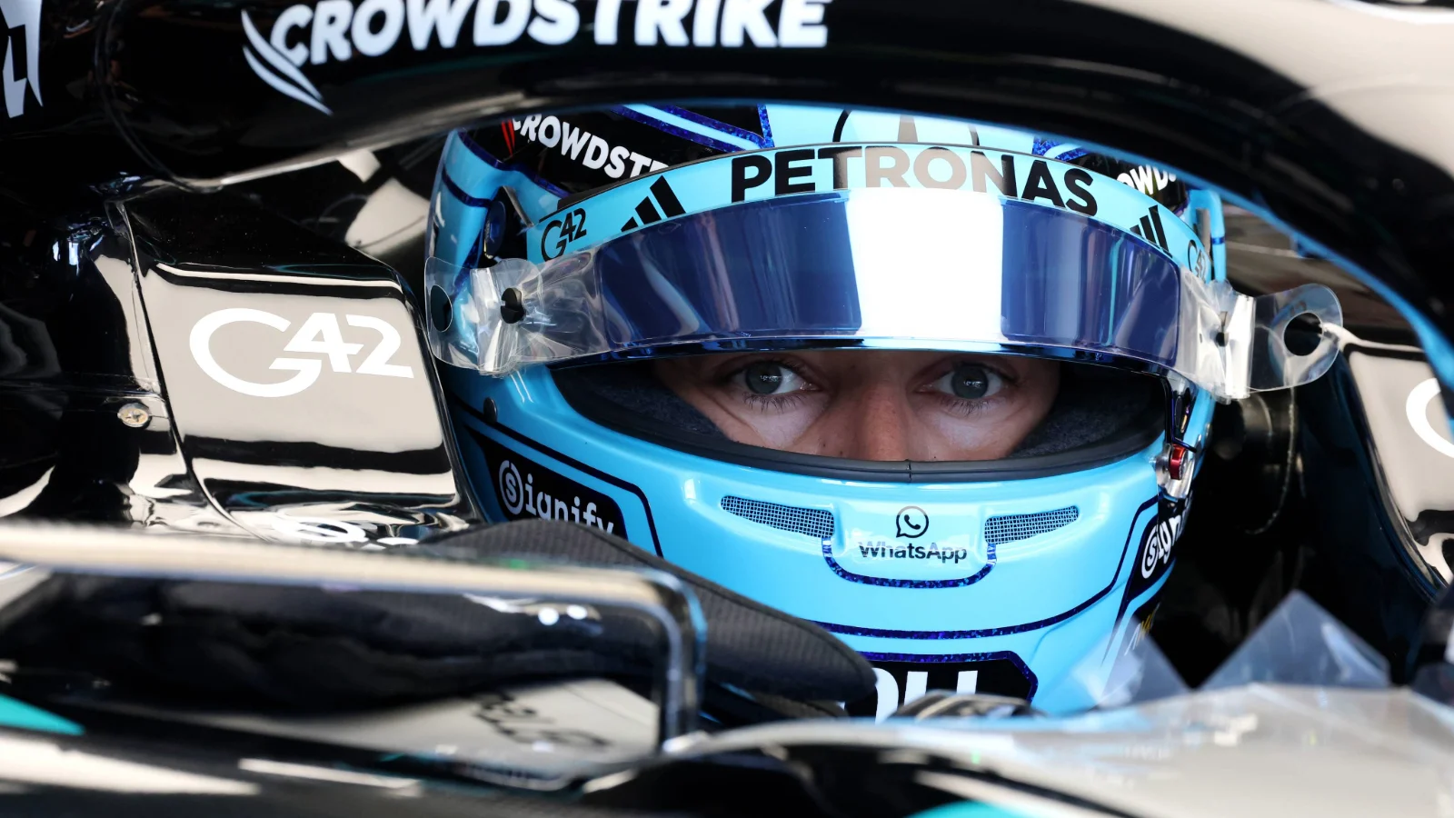 George Russell at the Miami Grand Prix paddock