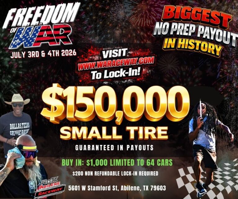 freedom of war no prep race 50000 payout no prep racing Experience Freedom of War Thrills at WesTx Abilene Raceway 2026