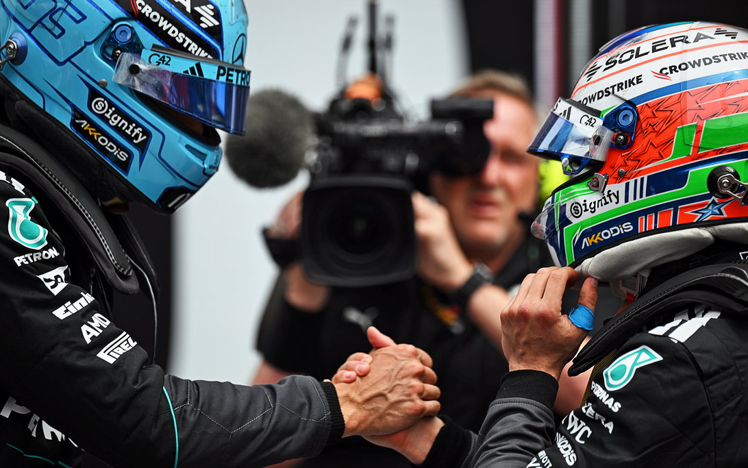 George Russell and Kimi Antonelli debrief after their Sprint clash in Canada