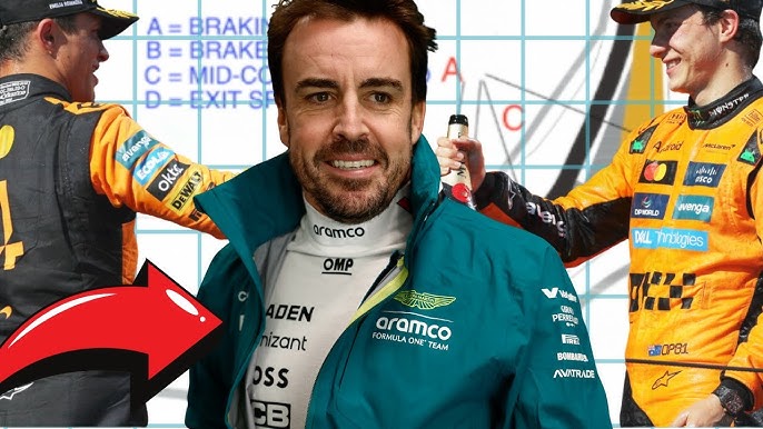 F1 corner analysis featuring Fernando Alonso, Oscar Piastri, and Lando Norris