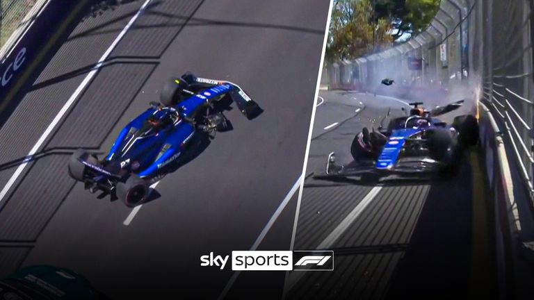 Debris on track after Alexander Albon's Turn 7 crash during practice