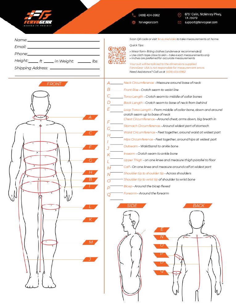 FervoGear Measurement Form page 1