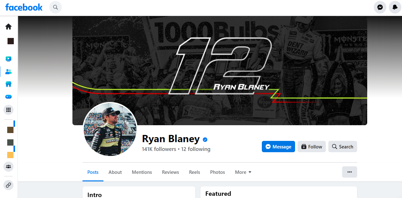 Ryan Blaney - Wife, Net Worth, Twitter, Stats, Age, Sister, Height 3 Ryan Blaney Facebook Page