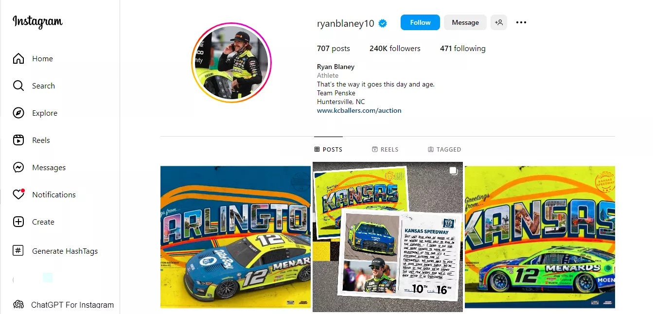 Ryan Blaney - Wife, Net Worth, Twitter, Stats, Age, Sister, Height 2 Ryan Blaney Instagram
