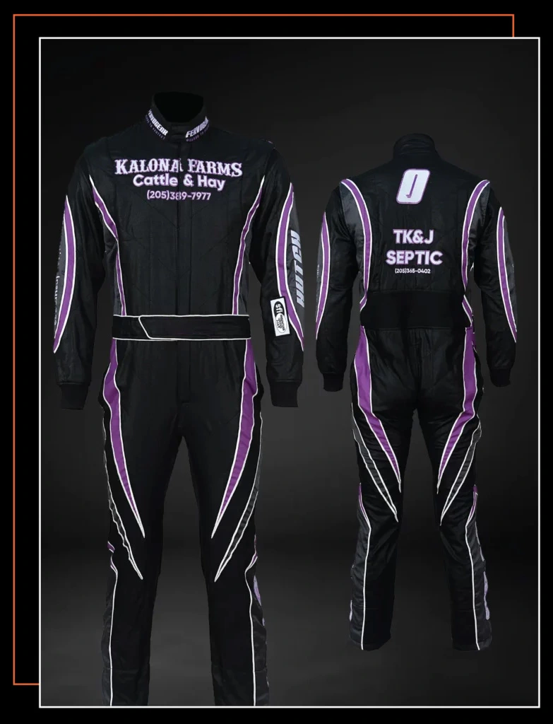 Custom Race Suits From $349 49 custom-auto-racing-suit-black-and-purple-with-white-trim-sfi-5