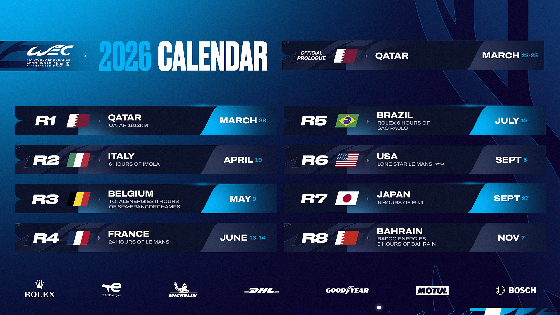 Exact Start Time Announced for 2026 Spa 6 Hours Race 3 FIA WEC 2026 season calendar graphic