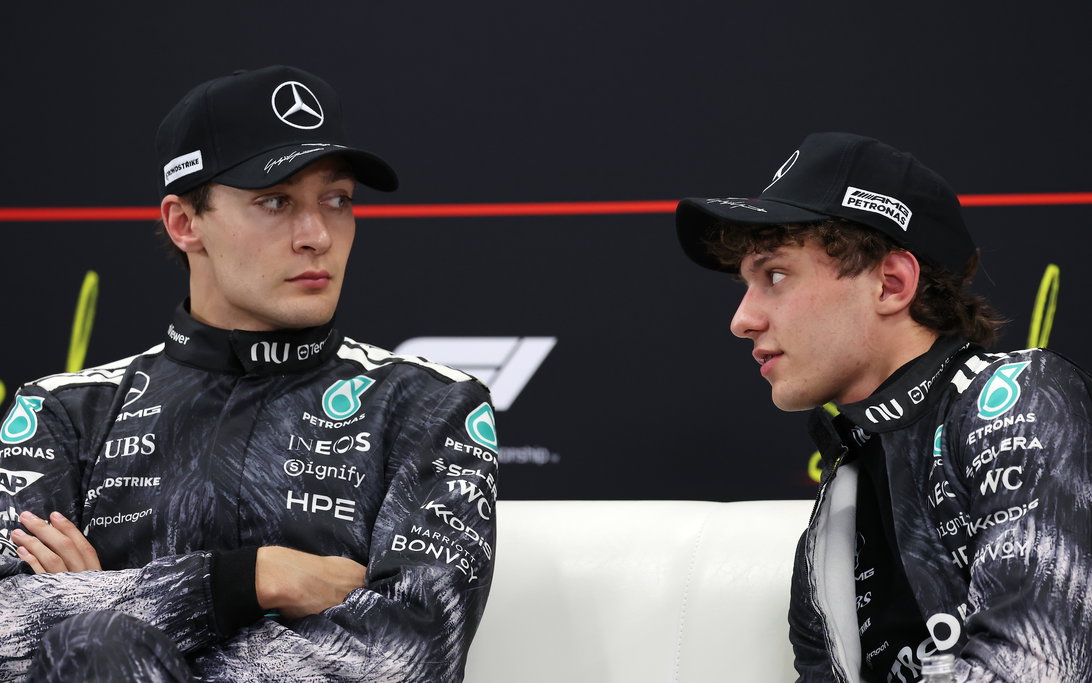 Mercedes ‘Nuke’ Prediction Ignites George Russell-Kimi Antonelli Title Battle 2 George Russell and Kimi Antonelli during Mercedes’ early-season title push