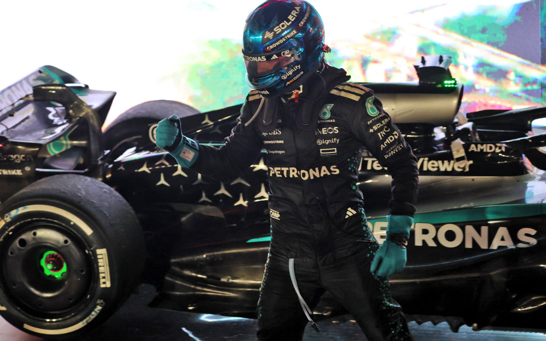 George Russell recalls ‘oh s**t’ moment before F1 redemption 2 George Russell celebrates 2025 Singapore Grand Prix victory at Marina Bay