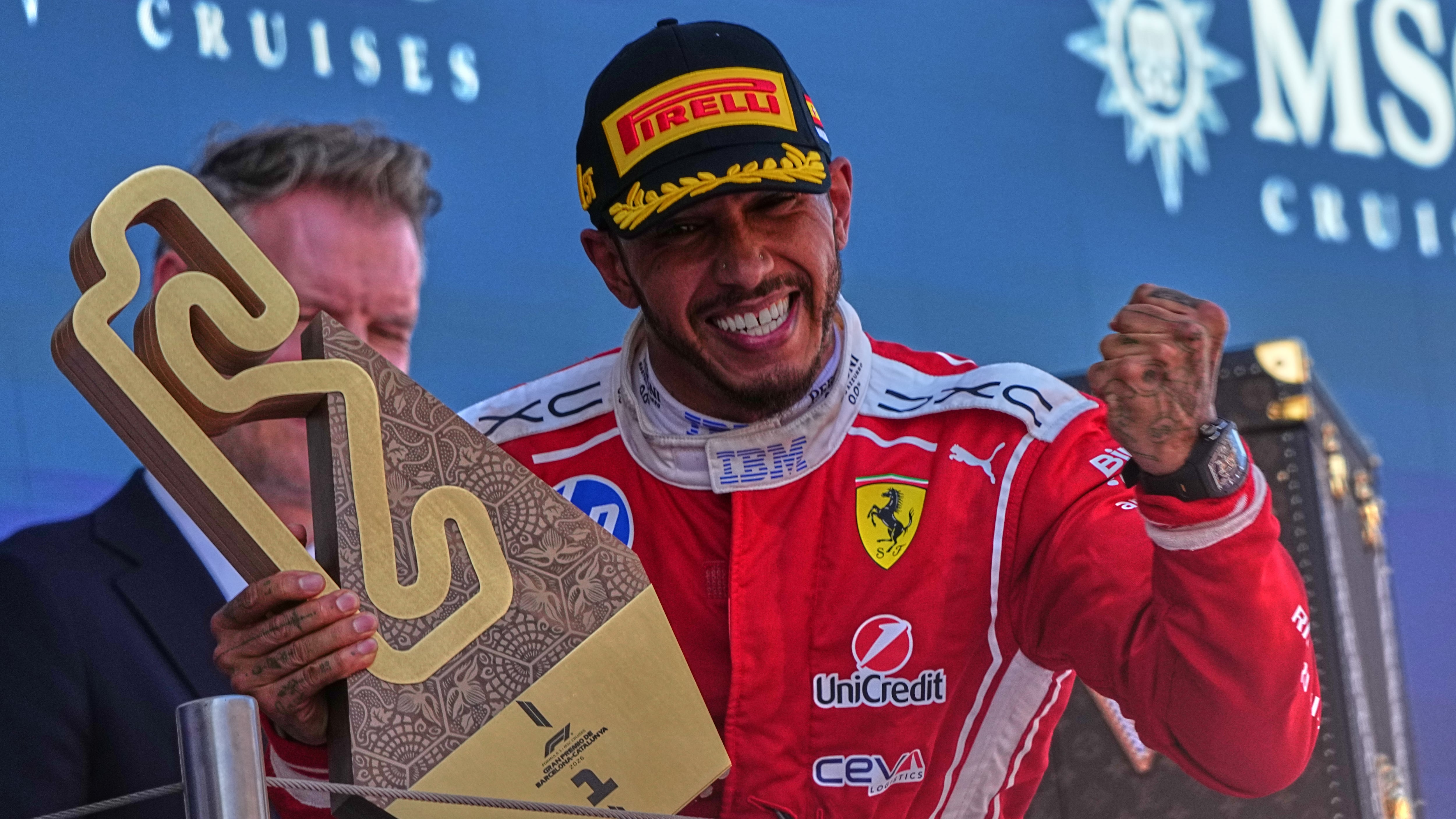 Lewis Hamilton Almost Passed Out in Wild Ferrari Celebration 2 Lewis Hamilton celebrates his first Ferrari victory in Barcelona