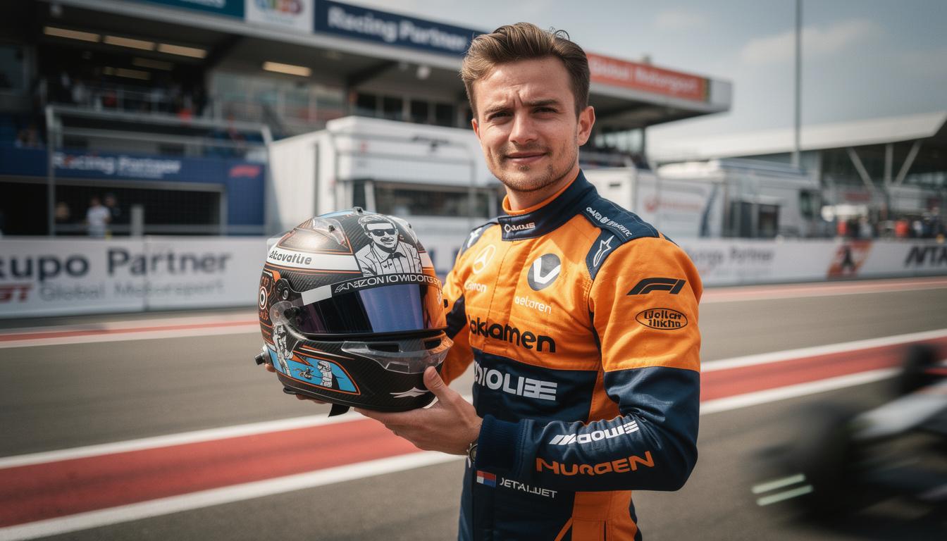 Lando Norris to Auction One-of-a-Kind Helmet for F1 Legend's Charity 3 Close-up of Lando Norris's special helmet supporting Race Against Dementia