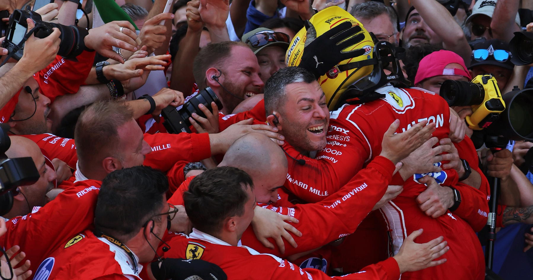 Lewis Hamilton Almost Passed Out in Wild Ferrari Celebration 3 Hamilton in a frenzied Ferrari celebration after the Barcelona win