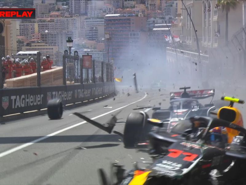 Monaco GP Halted After F1 Cars Crash on Damaged Track 2 Marshals respond at Monaco’s final corner after a crash under red flag conditions
