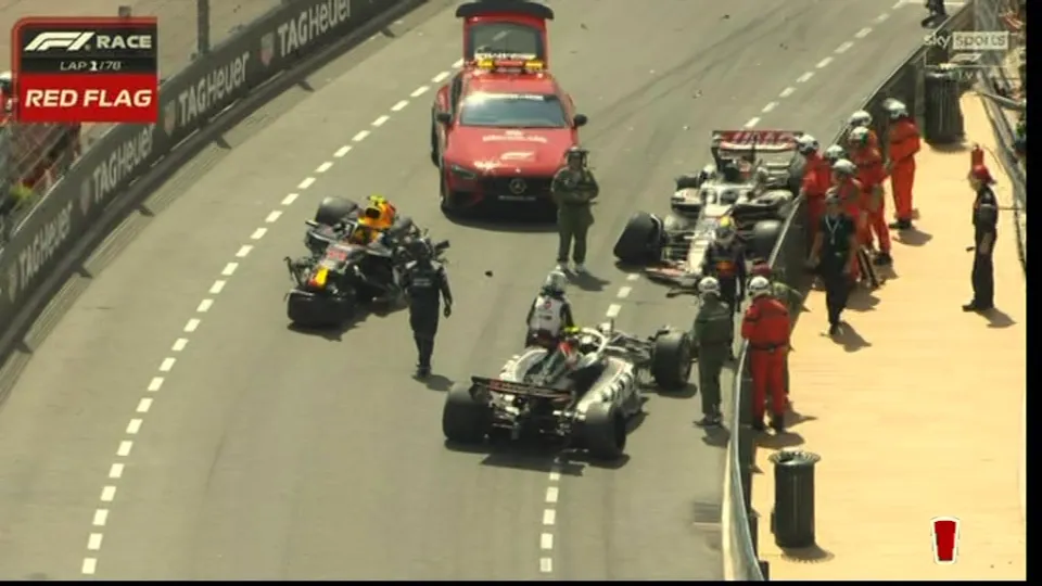 Monaco GP Halted After F1 Cars Crash on Damaged Track 3 Red flag boards displayed as the Monaco Grand Prix is stopped