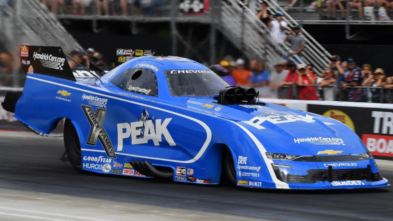 Shock Early Exit for John Force Racing at Super Grip NHRA Thunder Valley 3 Funny Car action at Bristol Dragway during the Thunder Valley Nationals