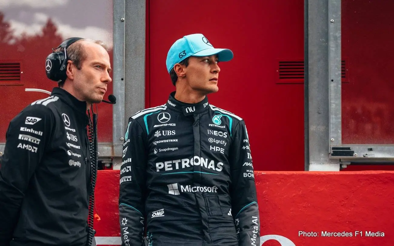 George Russell Reacts to Explosive Rant After Major Mercedes Breakthrough 3 Mercedes engineers analyse power-unit deployment after Spa setback