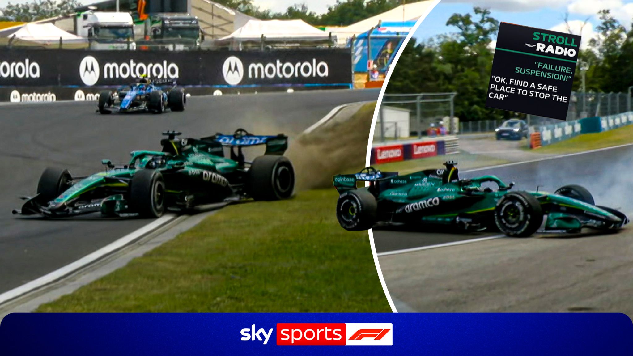 Lance Stroll Sparks Hungary Red Flag With Shocking Car Failure 2 Lance Stroll's Aston Martin stopped trackside after FP1 suspension failure at the Hungaroring