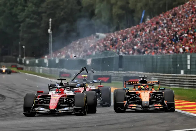 McLaren Warns of Major Crash Risk After Oscar Piastri Collides with Charles Leclerc 3 Charles Leclerc and Oscar Piastri battle closely at Spa-Francorchamps