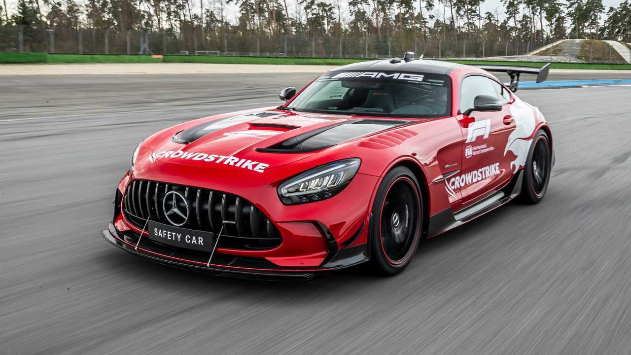 Mercedes Reveals Bold New F1 Safety Car for Major Milestone 2 Mercedes-AMG GT 63 PRO 4MATIC+ F1 safety car on track, front three-quarter view