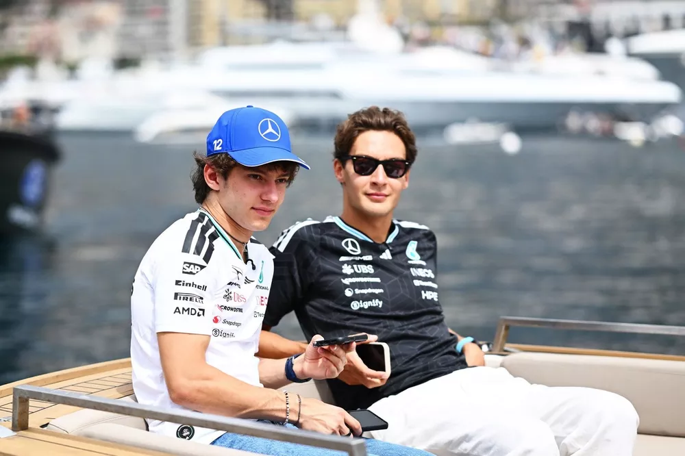 Kimi Antonelli Predicts Intense Rivalries as Max Verstappen and Lewis Hamilton Wait 2 Kimi Antonelli battles George Russell during the 2026 F1 season