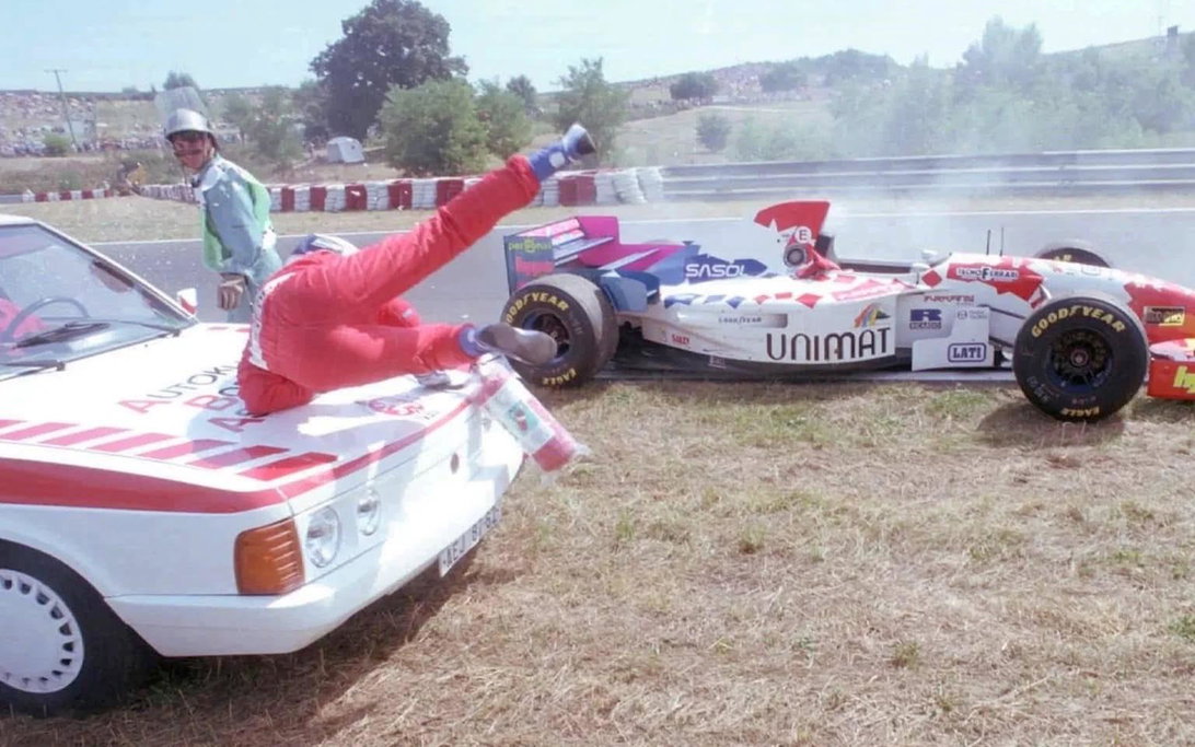 F1 Driver Injured After Shocking Medical Car Collision 2 Taki Inoue moments before being struck by the medical car at the 1995 Hungarian Grand Prix