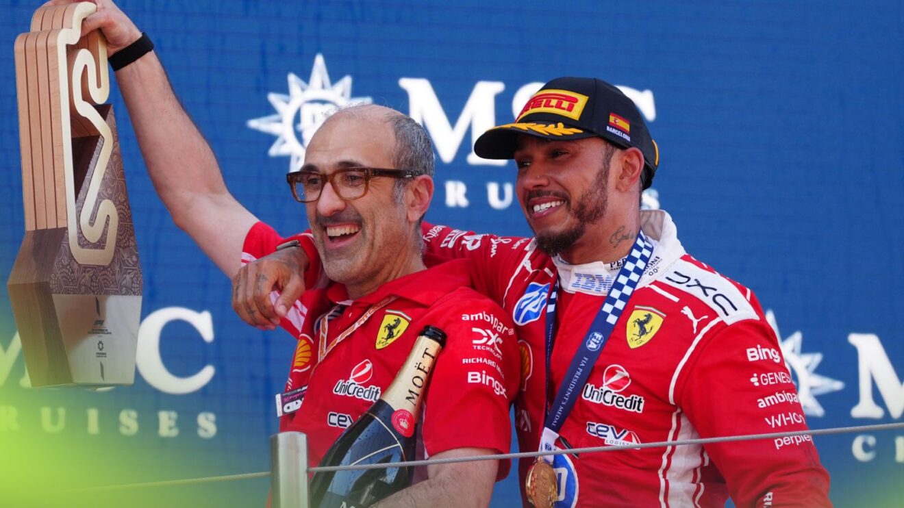 Lewis Hamilton Spots ‘Italian Bono’ Spark at Ferrari’s 2026 Comeback 2 Lewis Hamilton working trackside with Ferrari engineer Carlo Santi during the 2026 season