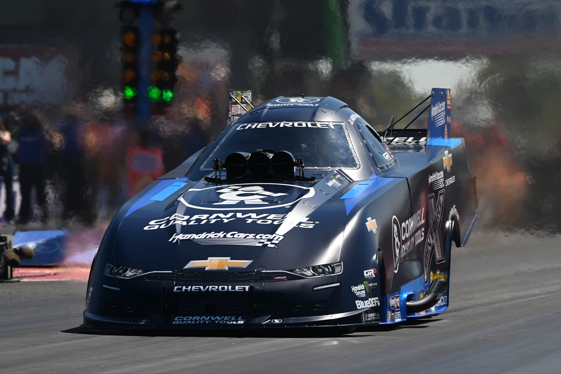 Two-Time Funny Car Champ Austin Prock Gears Up for PlayNHRA Funny Car All-Star Callout at Indy 3 Prock’s Funny Car in action during the All-Star Callout at the U.S. Nationals