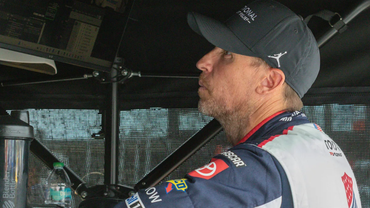 Denny Hamlin Stays Confident Despite Slow The Chase Start 2 Denny Hamlin speaks to media at Kansas Speedway during the NASCAR playoffs