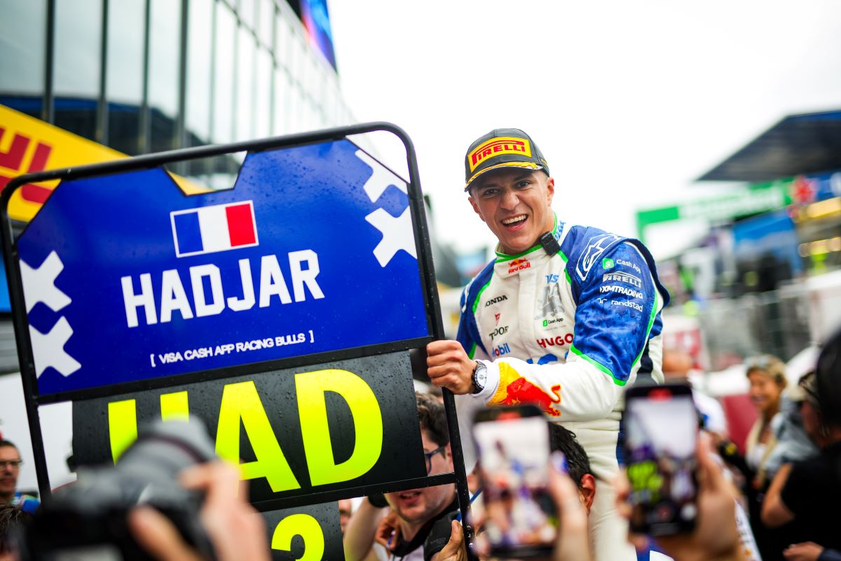 Mekies hails Hadjar's stunning Baku podium on comeback 2 Isack Hadjar celebrates Azerbaijan GP podium after injury comeback