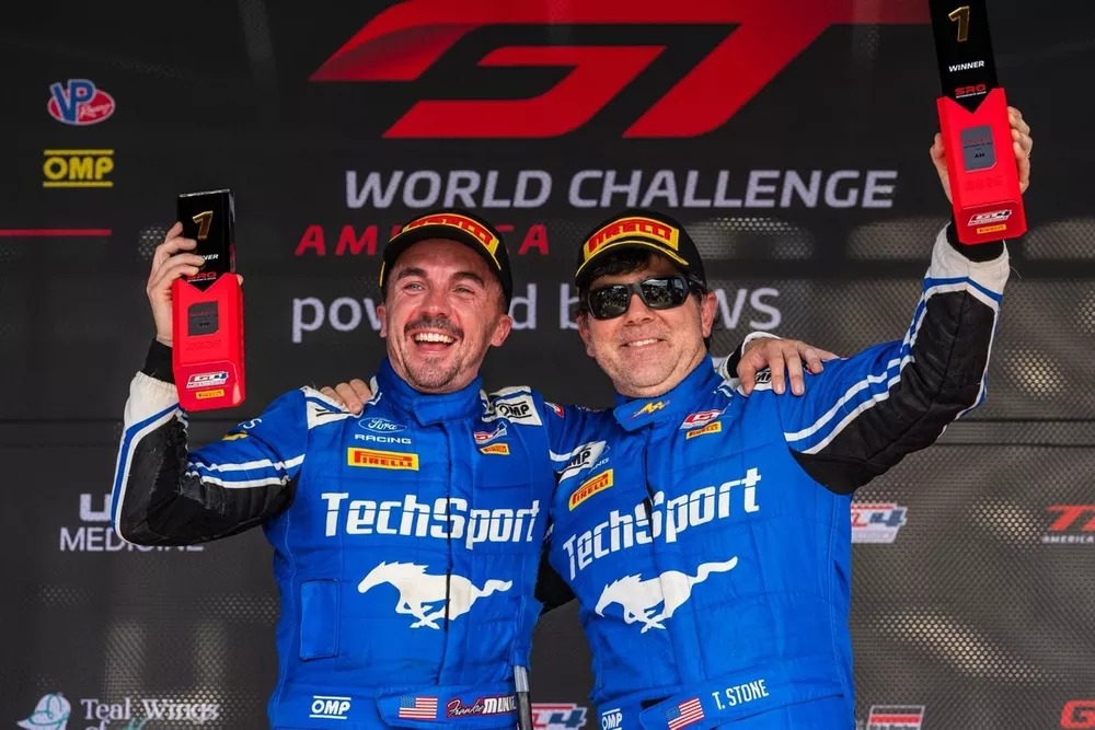 Frankie Muniz Clinches Thrilling GT4 America Victory with Tyler Stone at Barber 2 Frankie Muniz and Tyler Stone power the TechSport Ford Mustang to an Am-class victory at Barber Motorsports Park