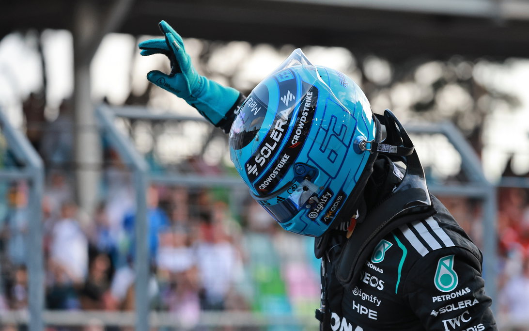 George Russell Calls It 'Crunch Time' After Historic F1 Breakthrough 2 George Russell celebrates Azerbaijan Grand Prix victory after securing grand chelem