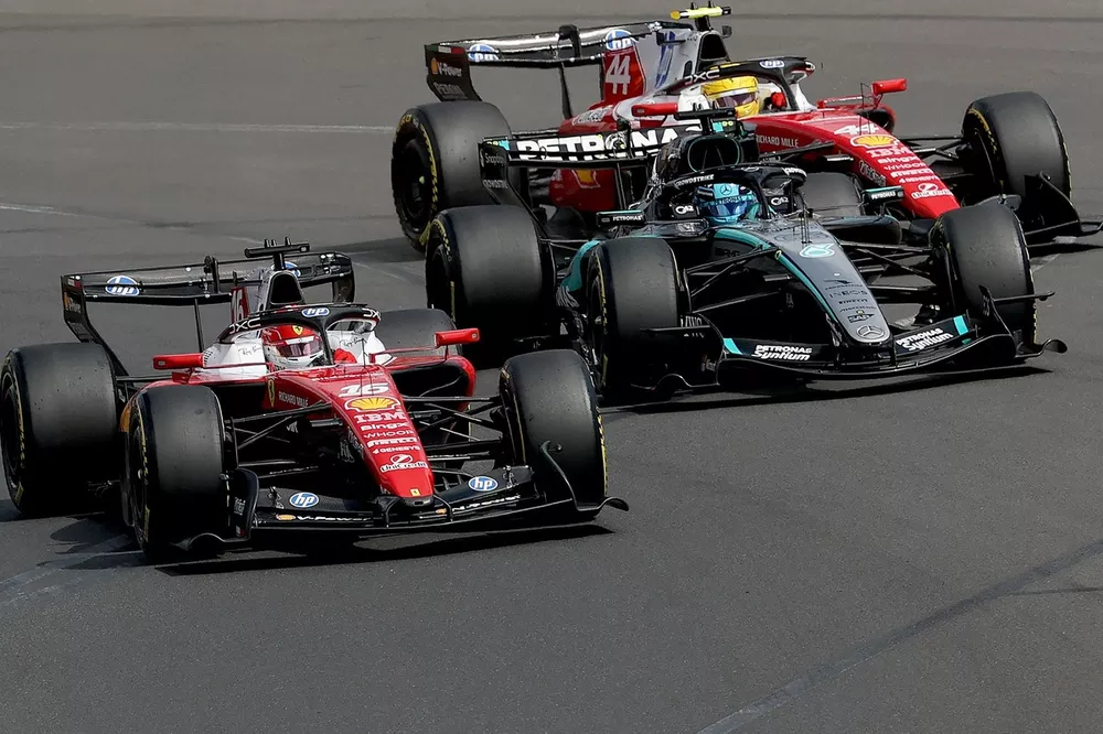'We Went Too Far,' Leclerc Admits After Intense First-Lap Duel with Hamilton 3 Ferrari and Mercedes cars in action during the Italian Grand Prix weekend at Monza