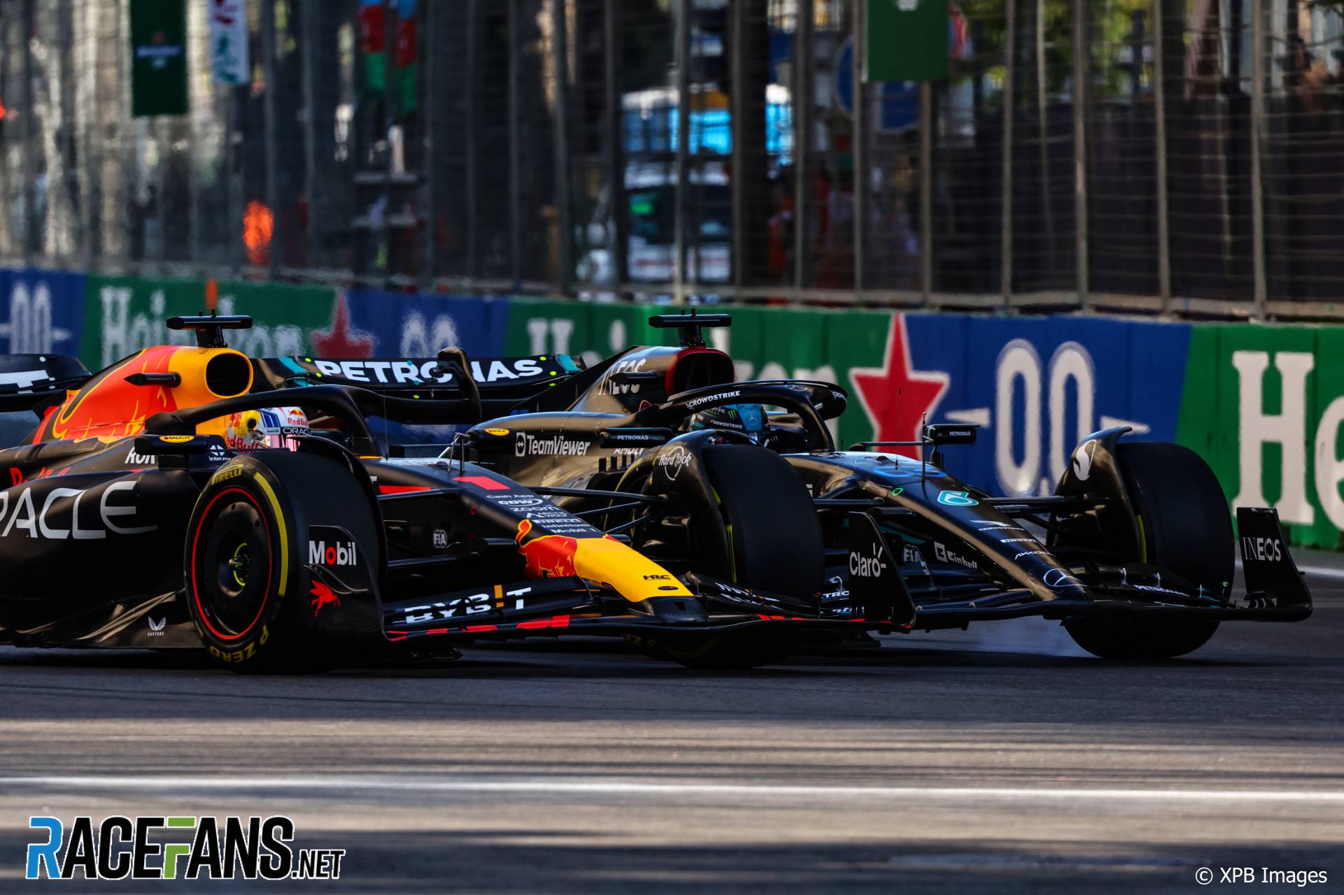 Max Verstappen Was a Nightmare for George Russell in Baku, Says Alex Brundle 2 Verstappen pressures Russell during the Azerbaijan Grand Prix finale in Baku