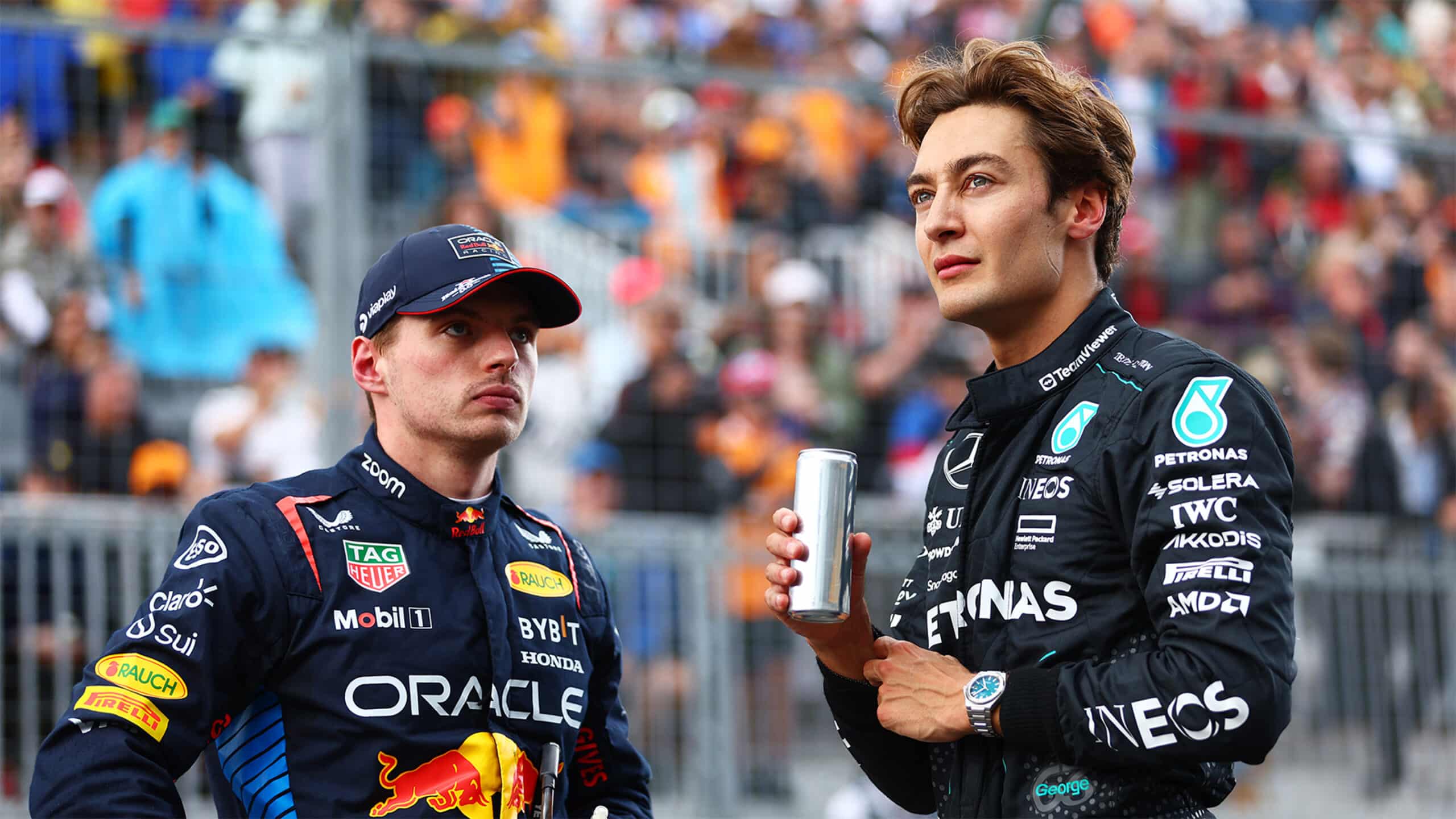 Max Verstappen Called a ‘Shark’ After Sensing George Russell’s Weakness 2 Verstappen hunts Russell down Baku’s long straight during the closing laps