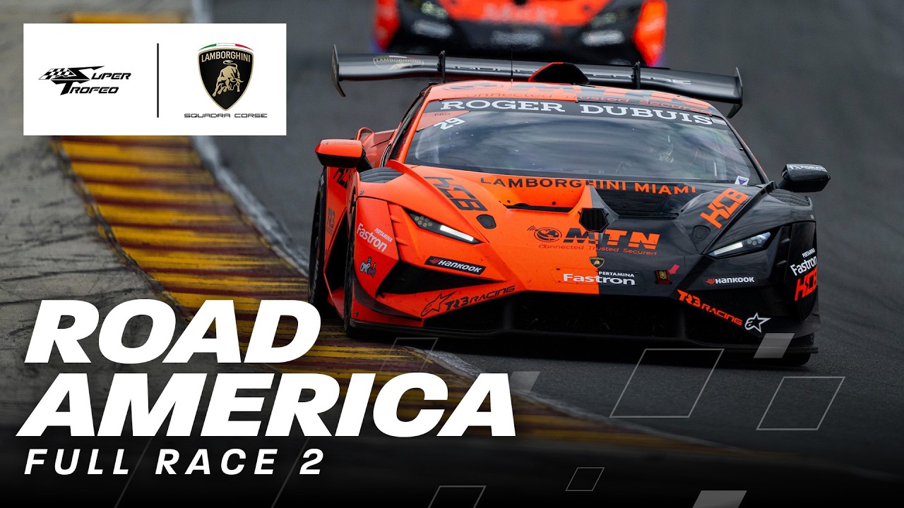 Lamborghini Super Trofeo NA Race 2: Bamber Dominates for Victory 3 Lamborghini Huracán Super Trofeo field battles for position