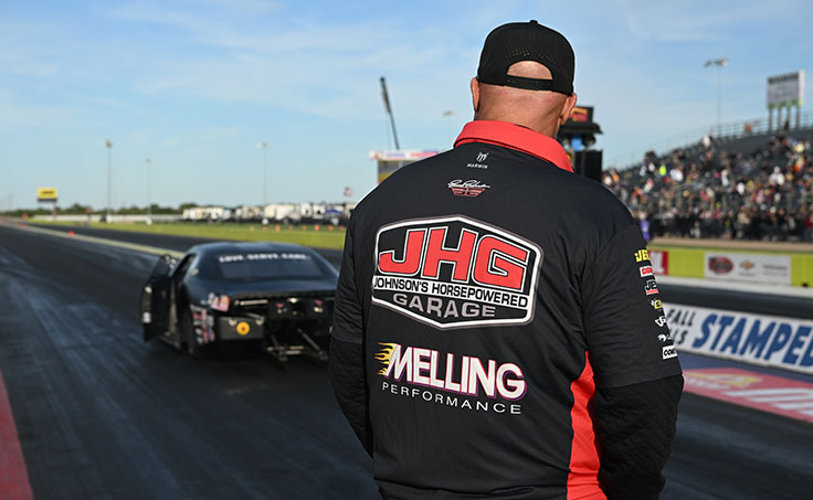 Get an Exciting First Look at the 2027 Pro Stock Combo in Dallas 2 Elite Motorsports Pro Stock car showcasing 2027 hood scoop and dual top-mounted throttle bodies in Dallas