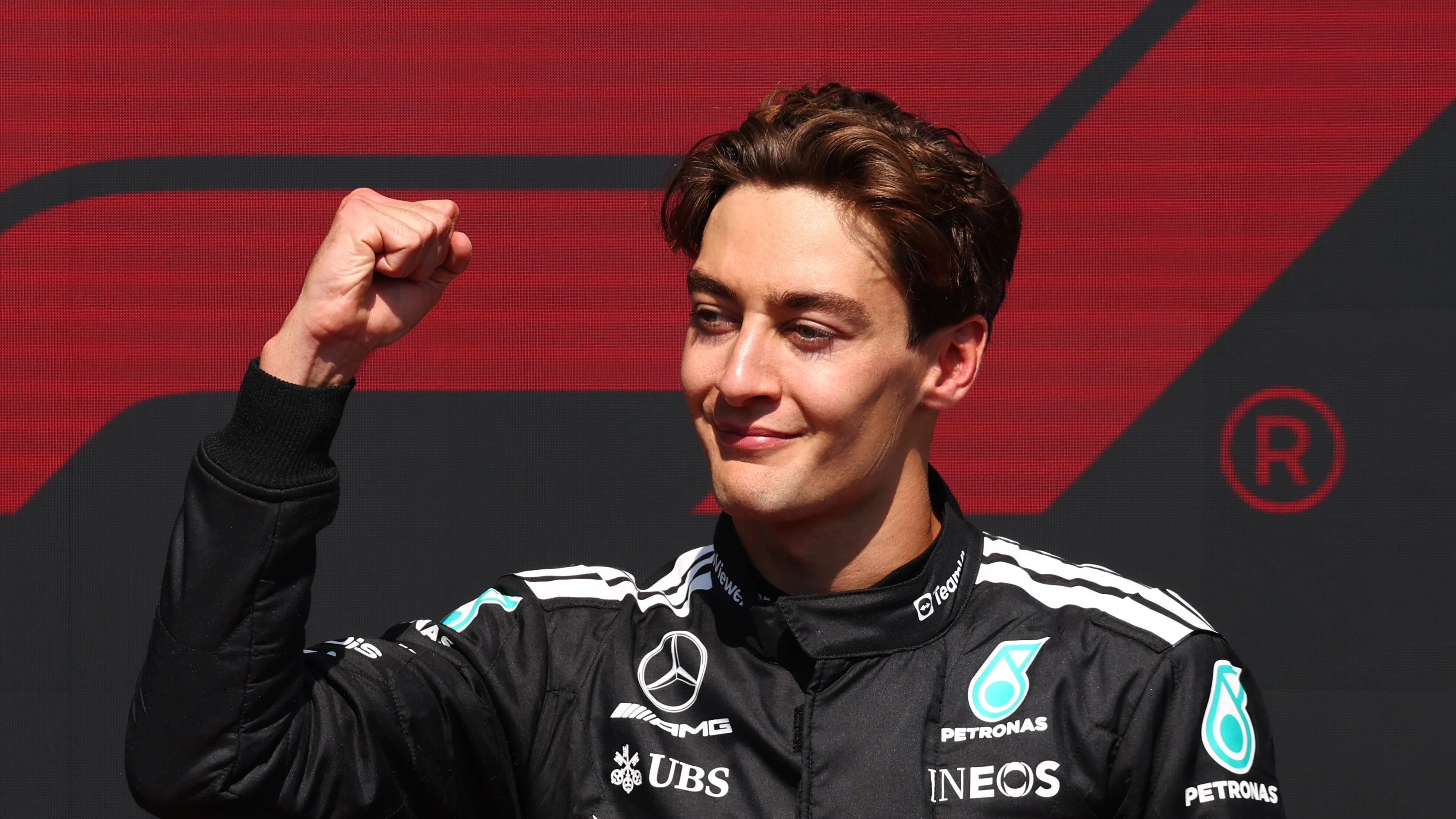 Antonelli Confident Russell Has Gained Strong Momentum 3 George Russell celebrates Baku victory as Mercedes targets Bahrain upgrades