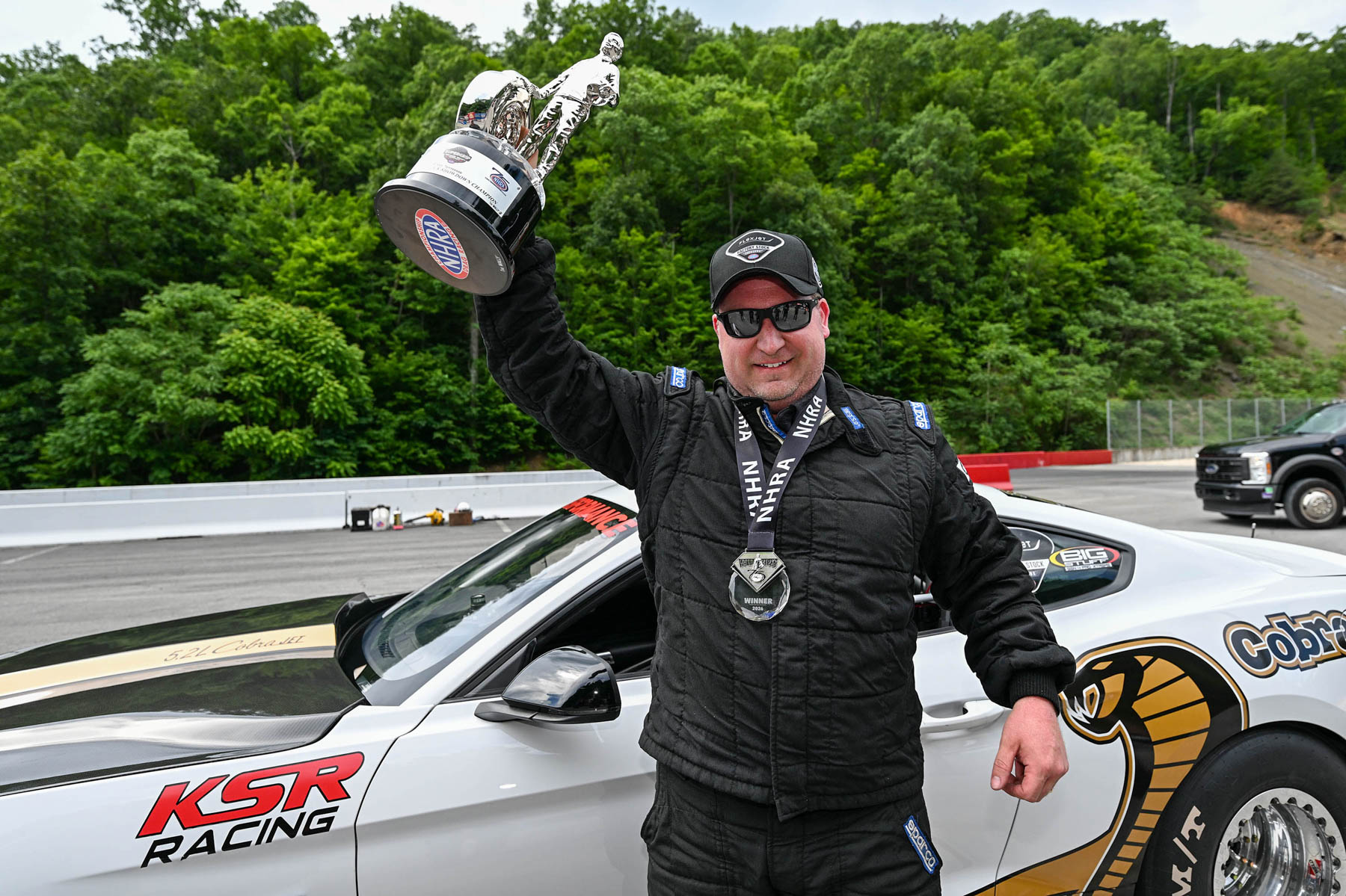 Jonathan Allegrucci Triumphs as Flexjet NHRA Factory Stock Showdown Champion 2 Jonathan Allegrucci powers his Mustang Cobra Jet at Bristol Dragway