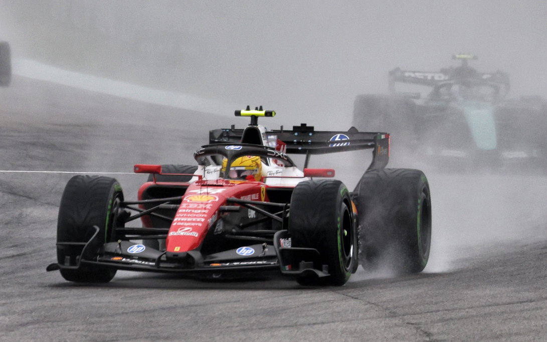 Lewis Hamilton Suffers Major Setback in Bahrain GP Tyre Disaster 2 Lewis Hamilton struggles on slick tyres during a damp Sepang start