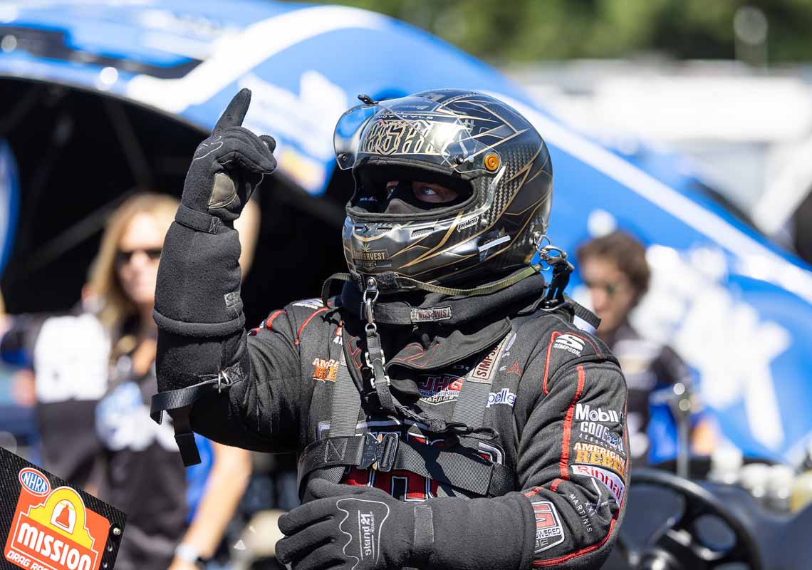 Points Leader Matt Hagan Revives American Rebel Beer Livery; Leah Pruett Debuts New St. Louis Design 3 Matt Hagan celebrates a win in American Rebel Light Beer livery