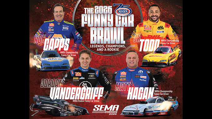 NHRA Breakfast at 2026 SEMA Show Sparks Epic Funny Car Battle 2 NHRA Breakfast panel announcement for the 2026 SEMA Show in Las Vegas