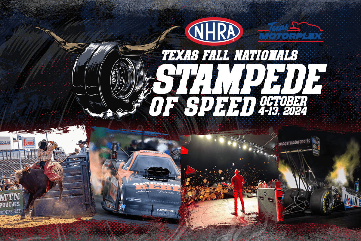 Stampede of Speed Ignites Epic Texas Motorplex Clash 3 Stampede of Speed and Texas NHRA FallNationals promotional signage at Texas Motorplex