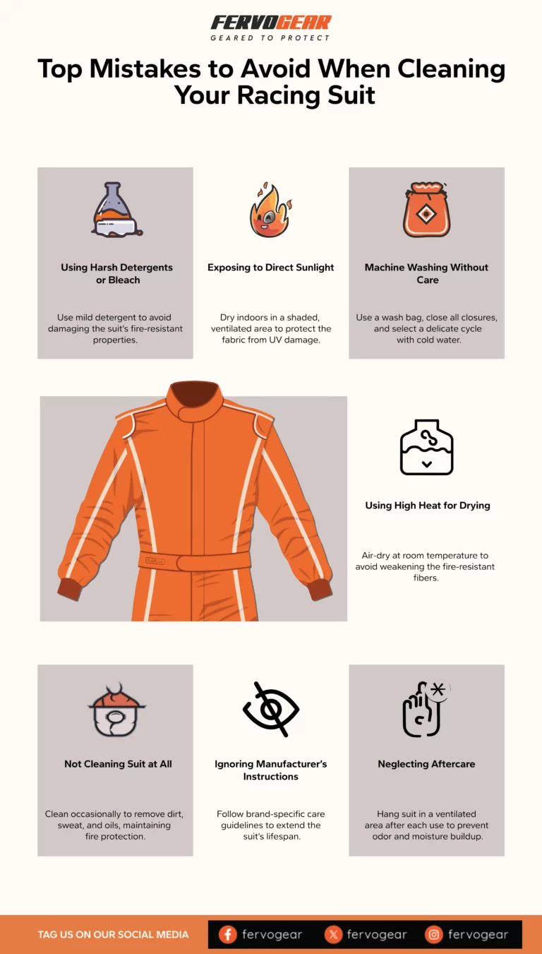 How to Properly Care for Your Nomex Racing Suit Between Events 3 Cleaning Your Fire Suit Infographics