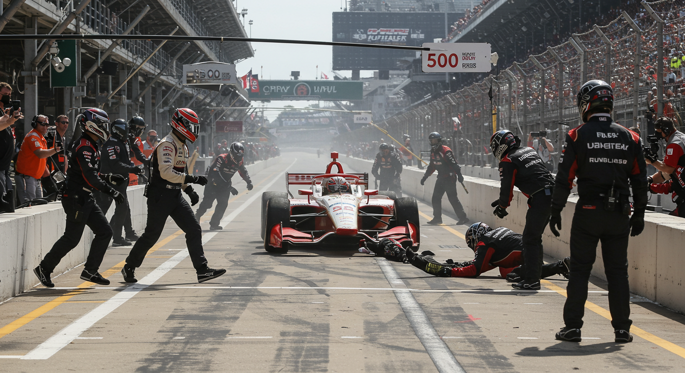 Indy 500 polesitter runs over mechanics in botched pit stop incident RacingNews365 Indy 500 Pole-Sitter Crashes Into Mechanics in Shocking Pit Stop