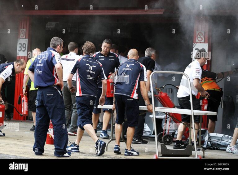 a fire in the williams pit garage after the celebrations is tended Fairytale F1 Victory Marred by Shocking Garage Fire Drama