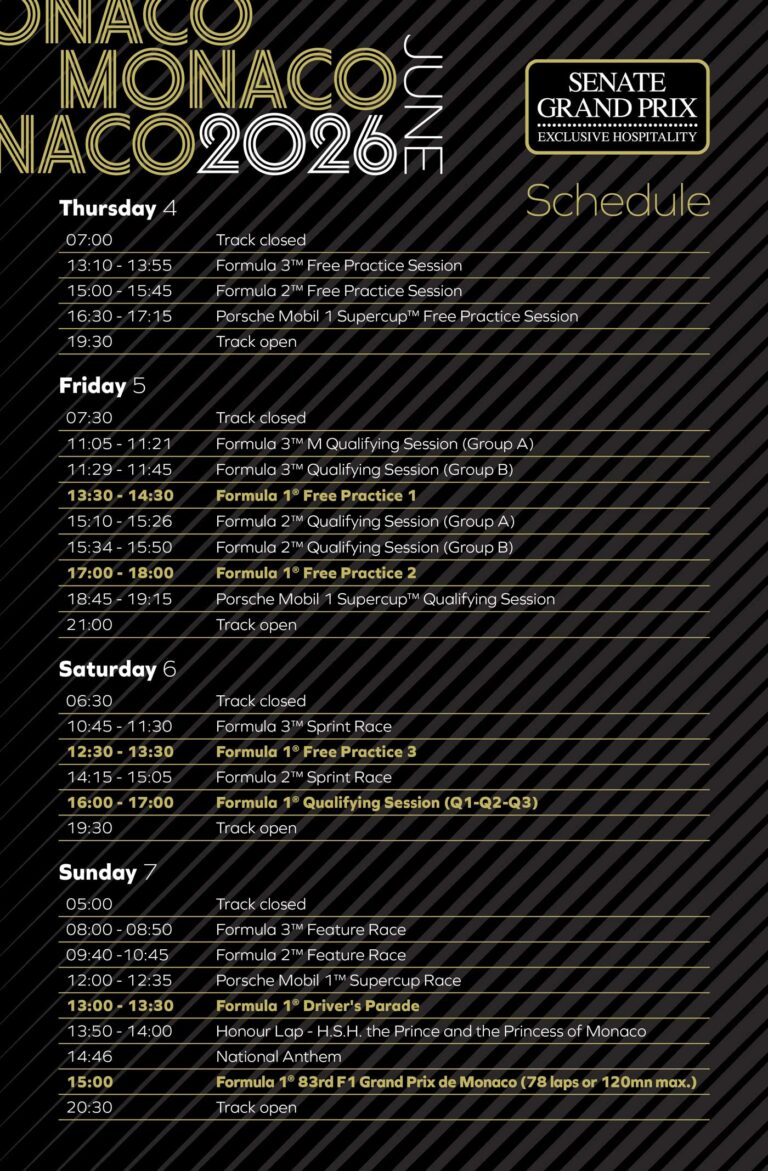 monaco grand prix race schedule fri 5th sat 6th sun 7th 2026 F1 Monaco Grand Prix Start Time and Schedule Details