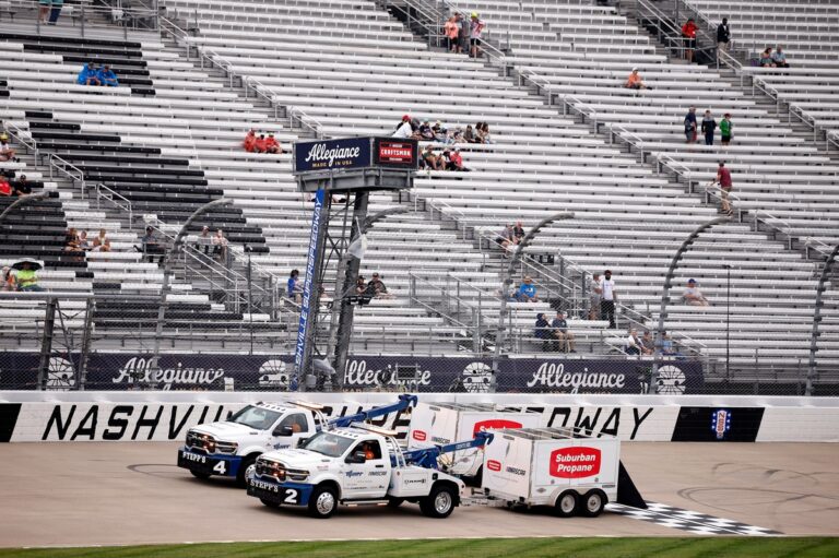 nascar cup nashville starting lineup denny hamlin on pole as Track Drying in Progress as Storms Delay Nashville Race Start